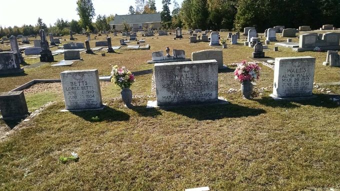 These are the 4 tombstones of the drowning victims of Saturday, June 23rd, 1934.  In the center are the graves of Bernard Walls and his wife of 3 weeks, Floree Betts Walls.  On the right is the grave of Bernard's sister Alma and on the left is the grave of Floree's sister Loree.  All contain the date of death of June 23, 1934.